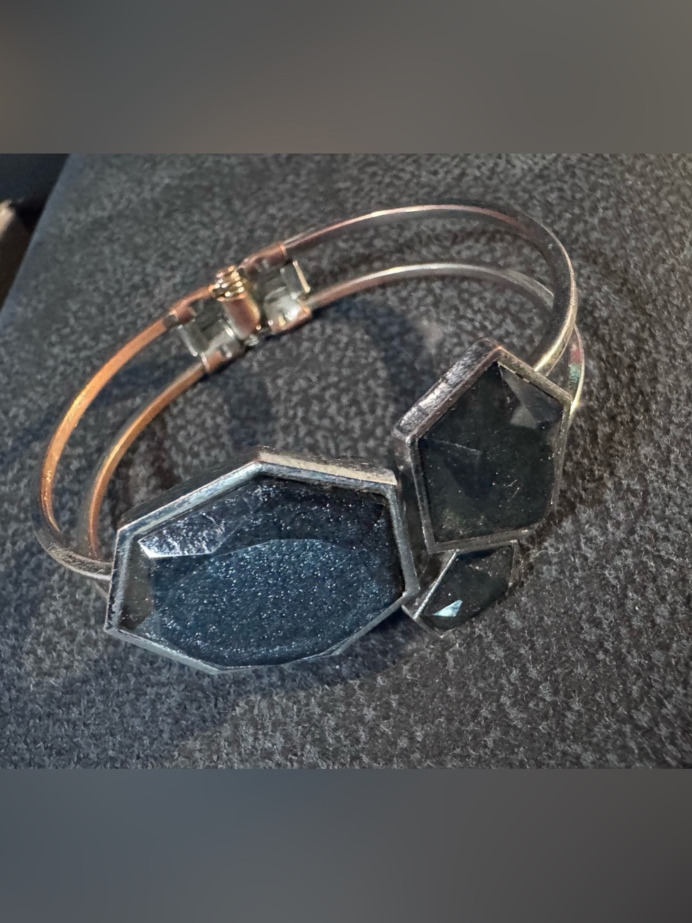 Black Faceted Stone Bangle Bracelet - Women's Jewelry